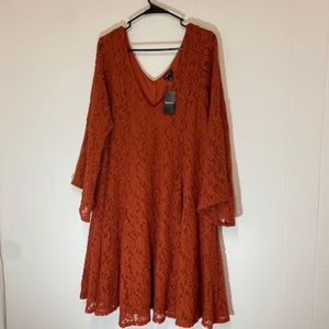 Torrid Red Terra-Cotta Lace Bell Sleeve